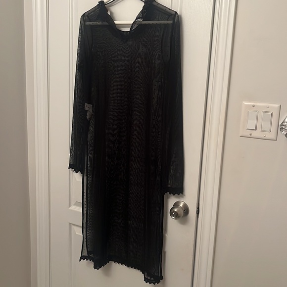 Zara Black Sheer Tunic with Embellished Neckline Size S - Picture 3 of 4